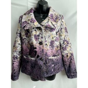 Vintage Great Cavalier by St Paul Purple Ombre Floral Jacket S Retro Fuzzy Cute